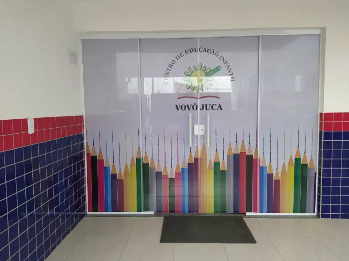Adesivo jateado de porta de vidro, para centro de educação infantil